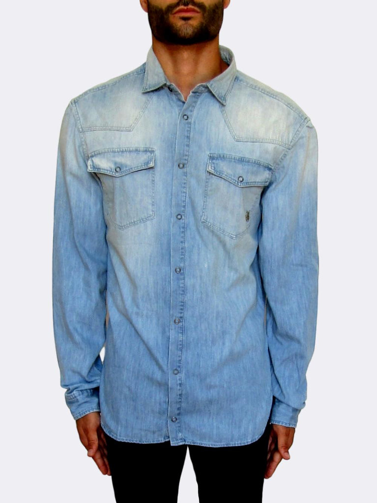 Men's Pierre Balmain Blue Western Denim Shirt - atemporali