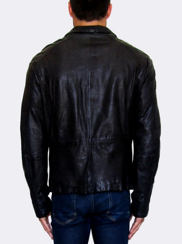 Men's Emporio Armani Black Leather Jacket Button-Front Large EU52
