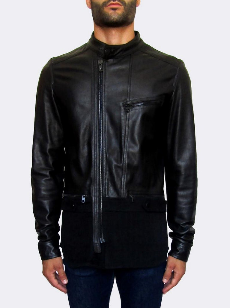 Diesel Black Gold Leather and Cotton Cafe Racer Jacket – atemporali