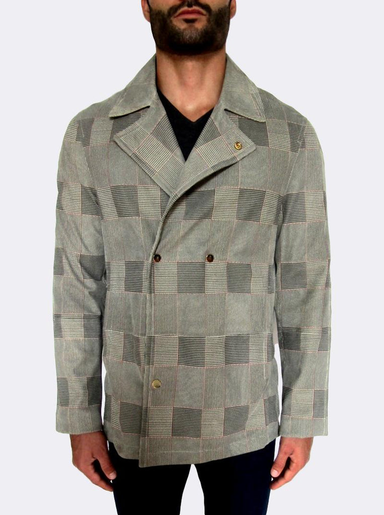 Men s Emporio Armani Prince of Wales Pattern Leather Pea Coat EU48