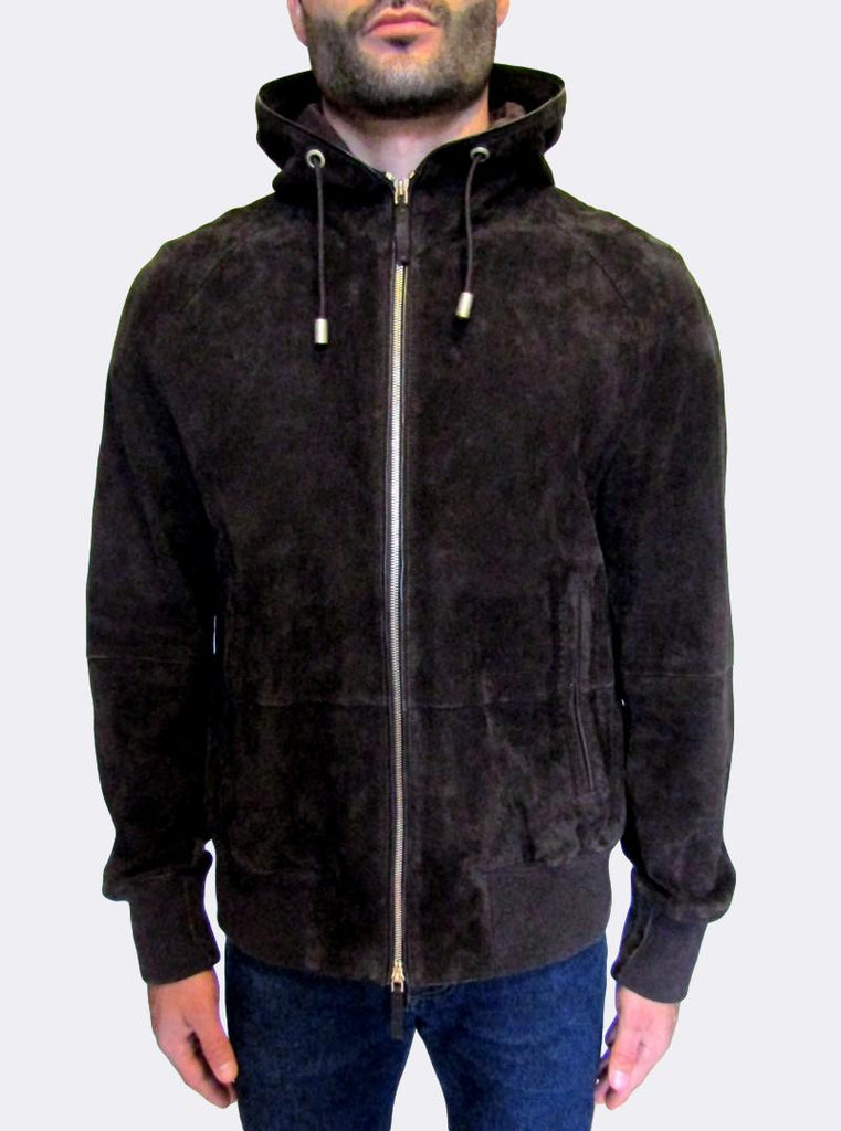 'Liron' Hooded Suede Leather Jacket
