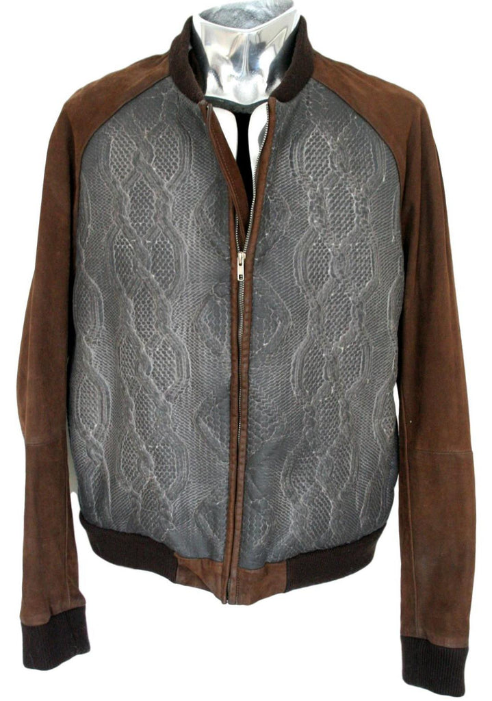 Men's Diesel Black Gold Texture Leather Bomber Jacket - atemporali