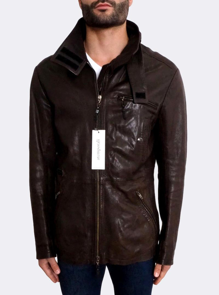 Men's Costume National CNC Zip Front Leather Jacket Brown Medium