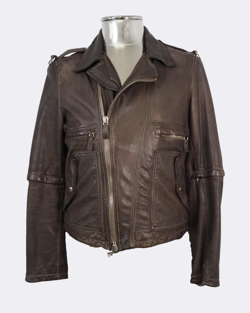 Leather Biker Jacket with Zip-Off Sleeves