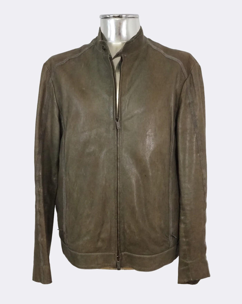 Khaki Green Distressed leather Jacket