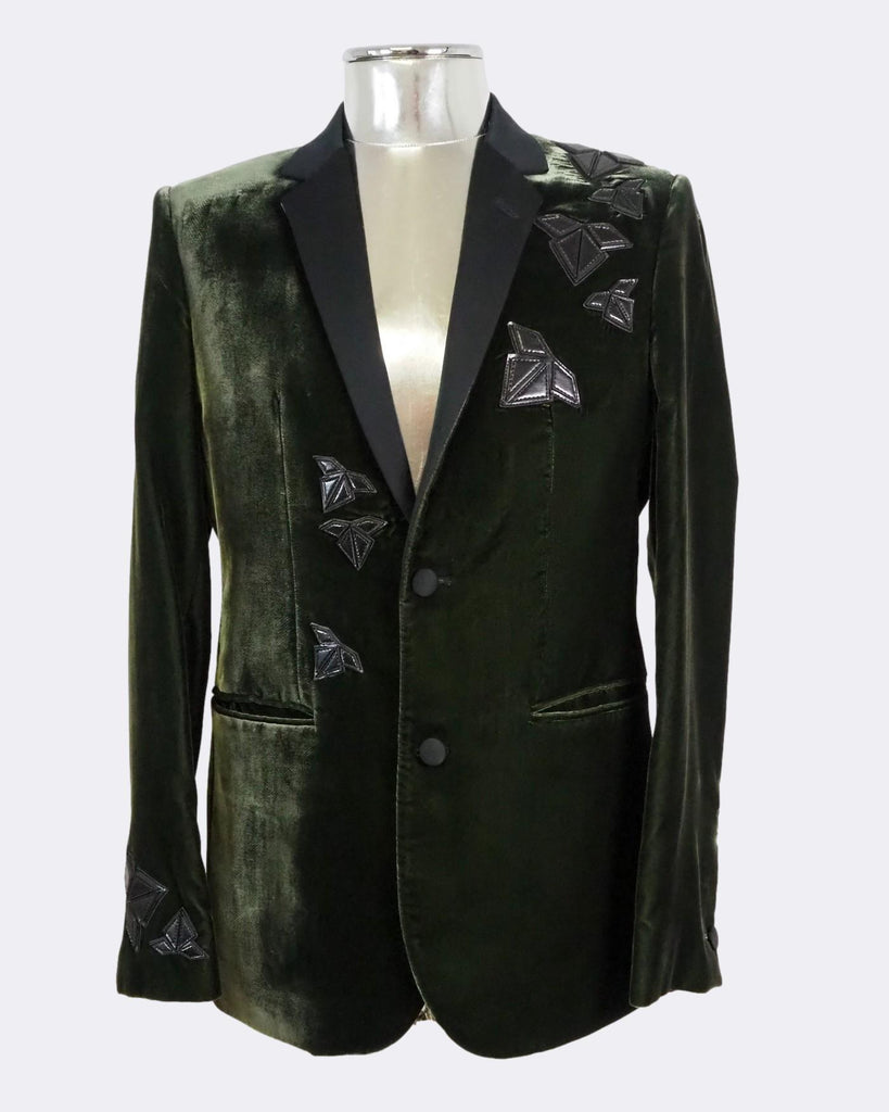 Green Velvet & Leather Blazer Jacket