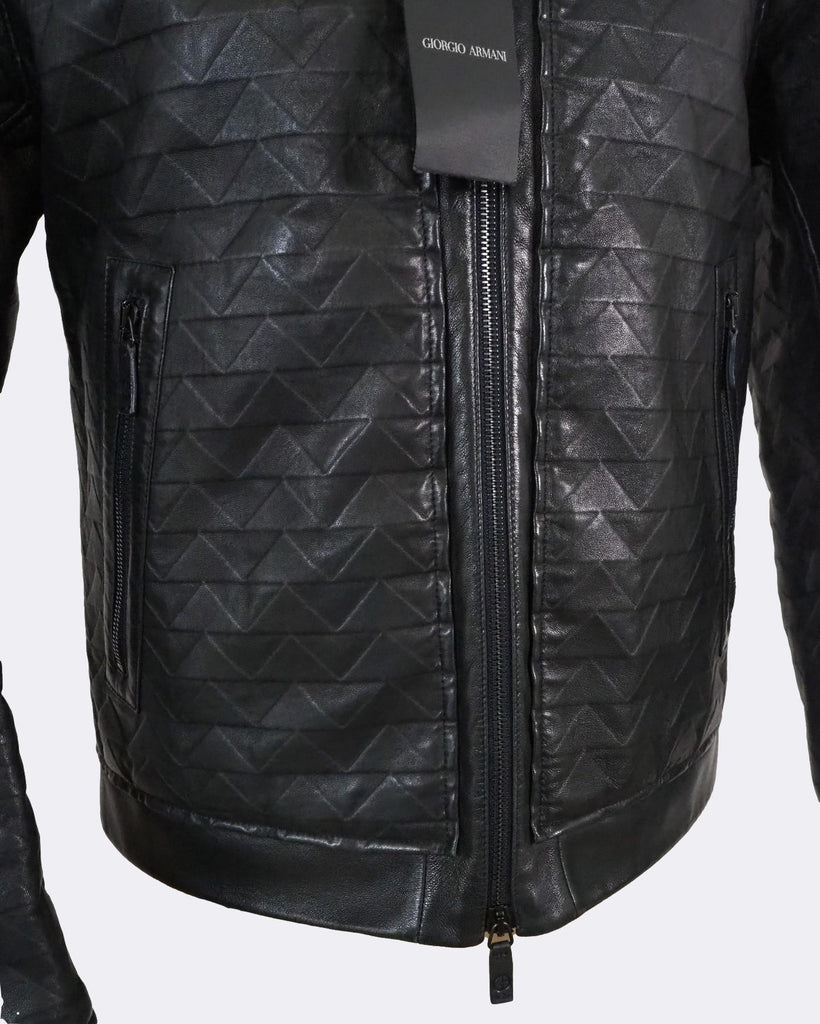Men s Giorgio Armani Embossed Lambskin Leather Bomber Jacket EU48