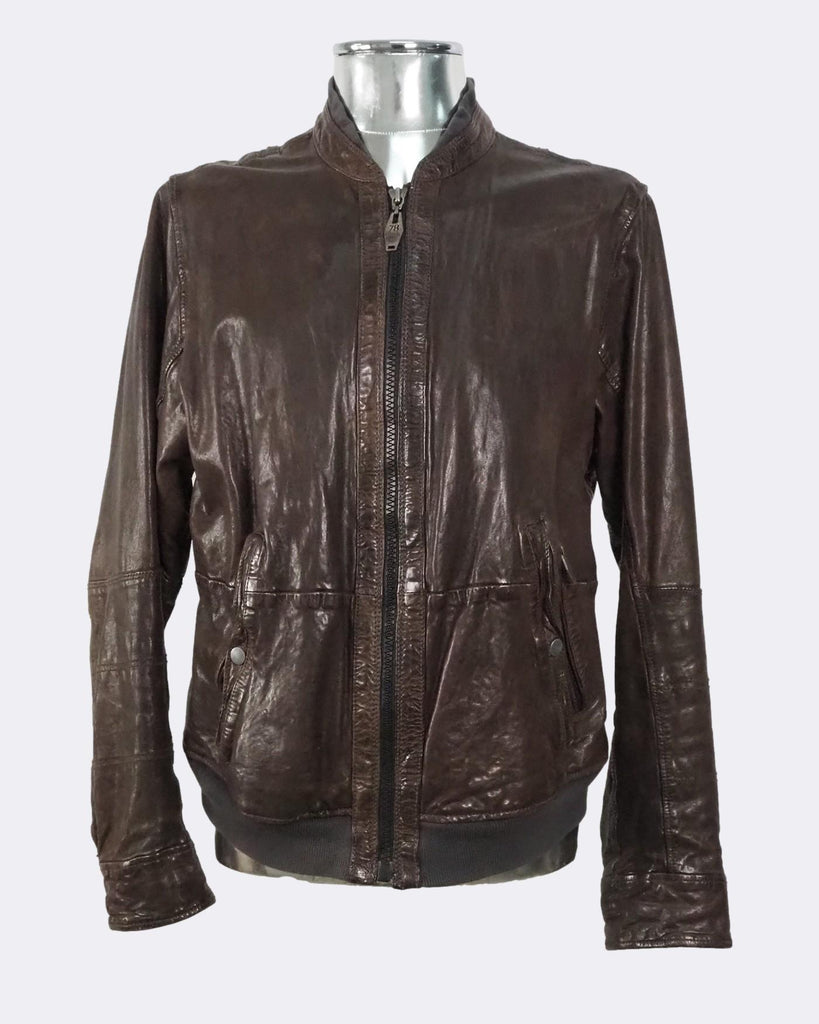 Bomber-cut Leather Jacket