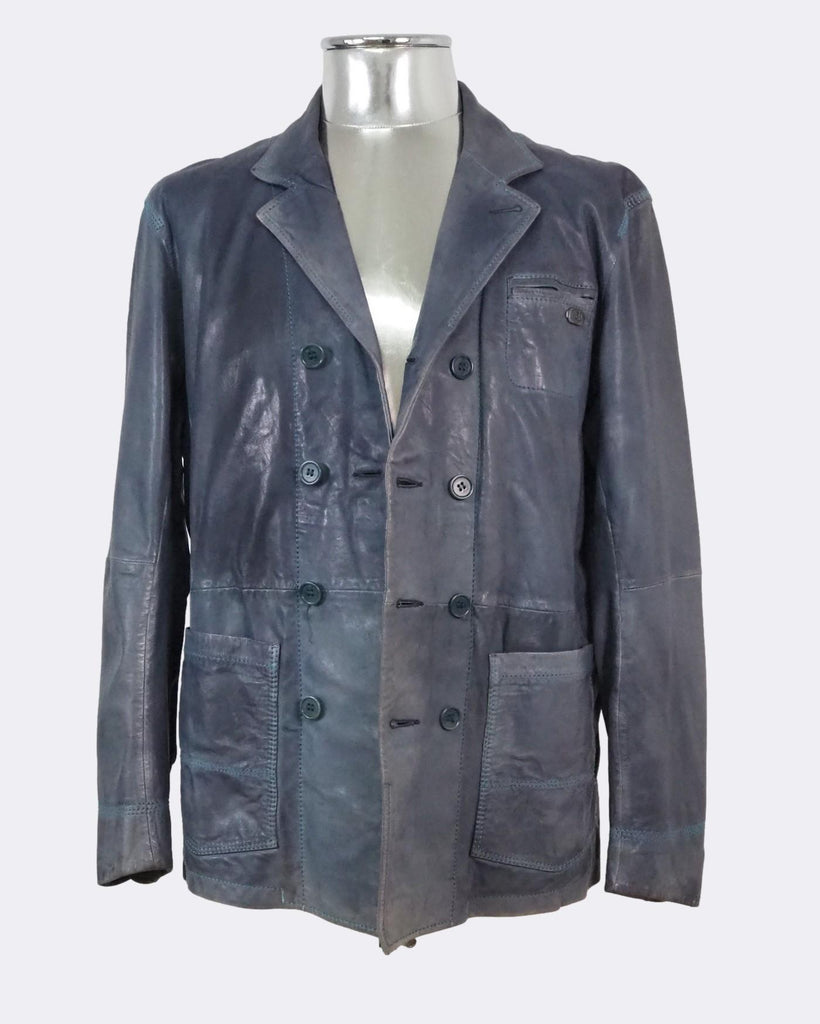 Lofn Blue Distressed Leather Jacket