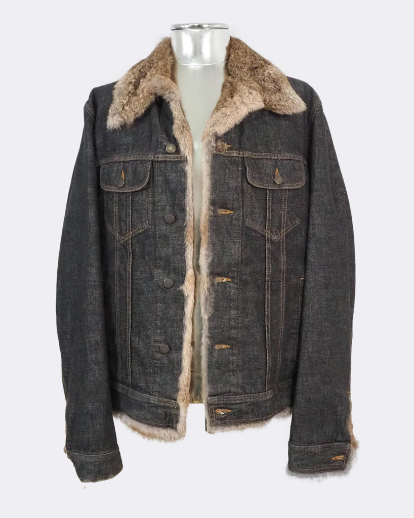 Denim Jacket with Rabbit Fur Leather Lining