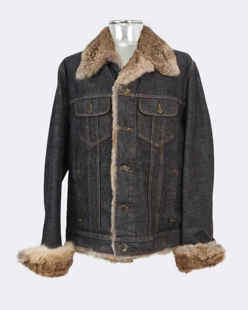Dolce Gabbana Denim Jacket with Rabbit Fur Lining Blue EU54 XL
