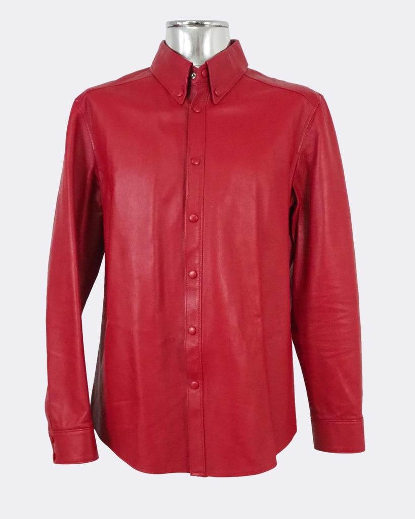 Lambskin Leather Popper Shirt Jacket