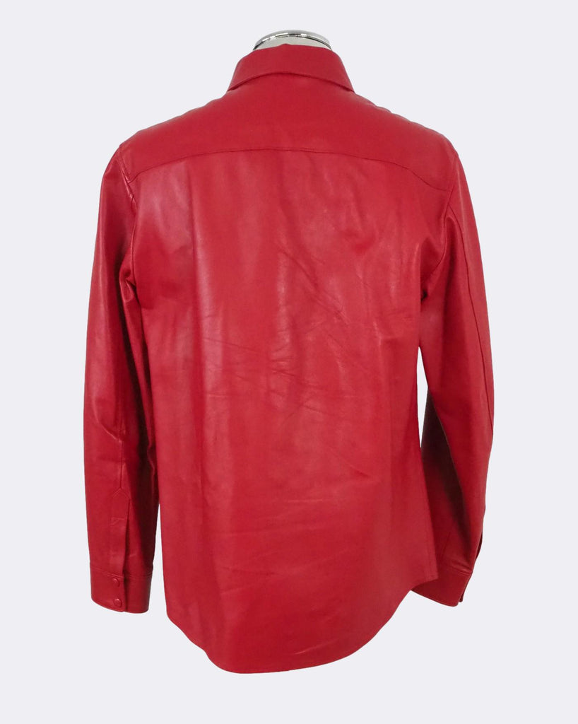 Roberto Cavalli Lambskin Leather Popper Shirt Jacket Red EU50 Large atemporali