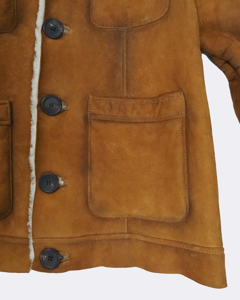 Men's Dsquared2 Shearling Lambskin Leather Jacket Cognac Brown