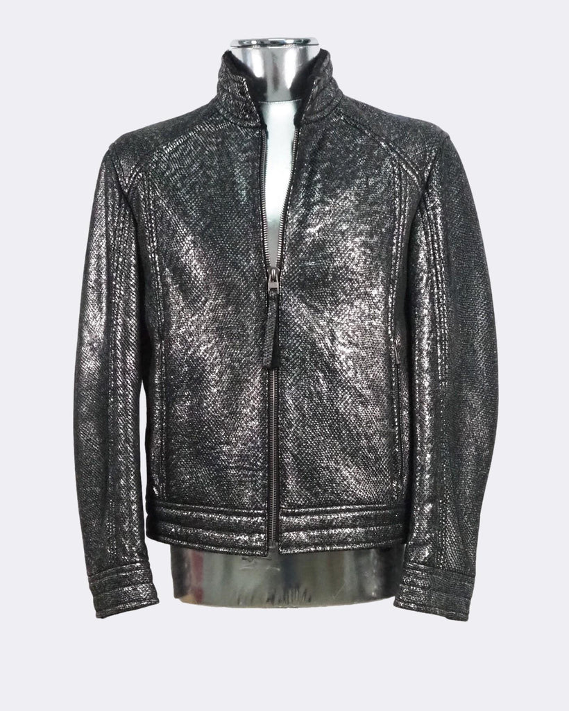 Silver leather hot sale jacket mens