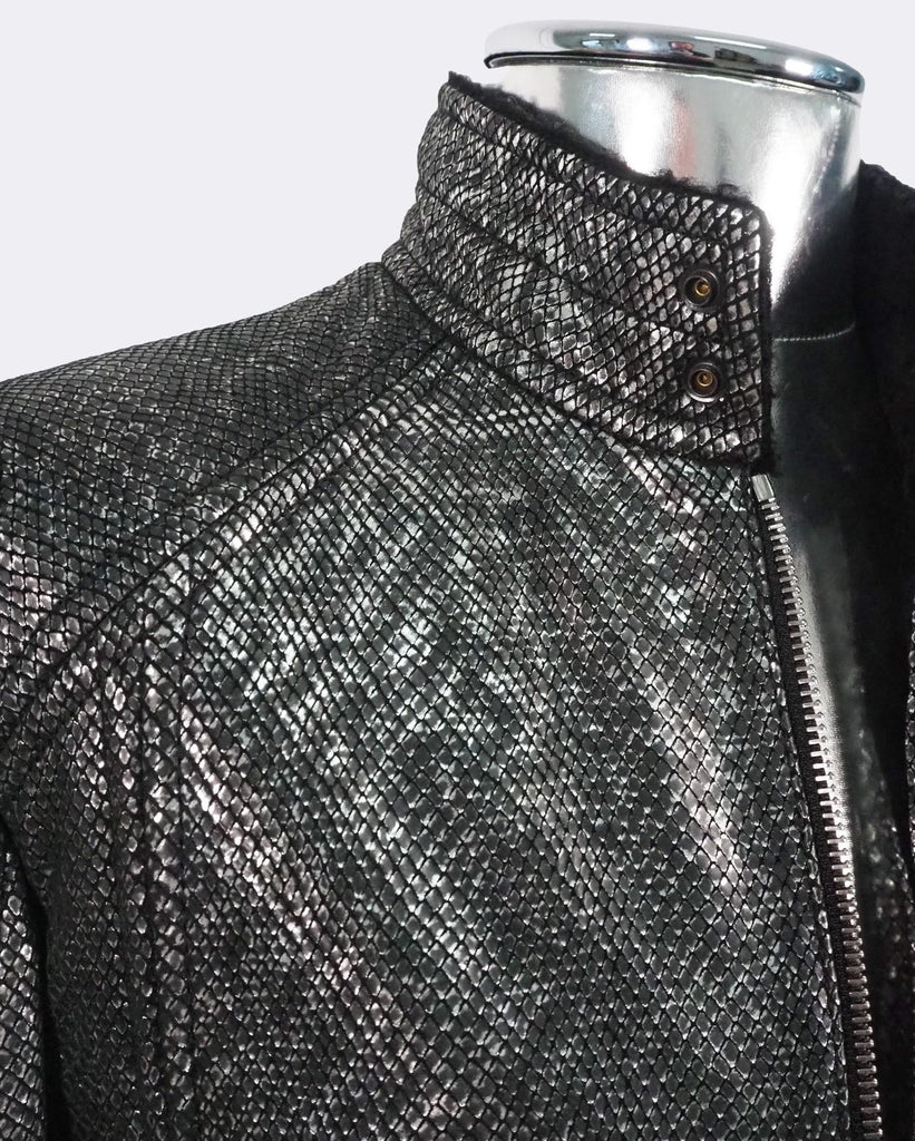 Men's Hugo Boss Codes Shearling Silver Leather Jacket Black