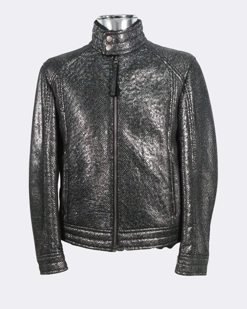 'Codes' Shearling Silver Leather Jacket