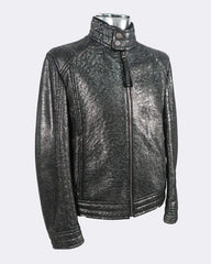 Men's Hugo Boss Codes Shearling Silver Leather Jacket Black