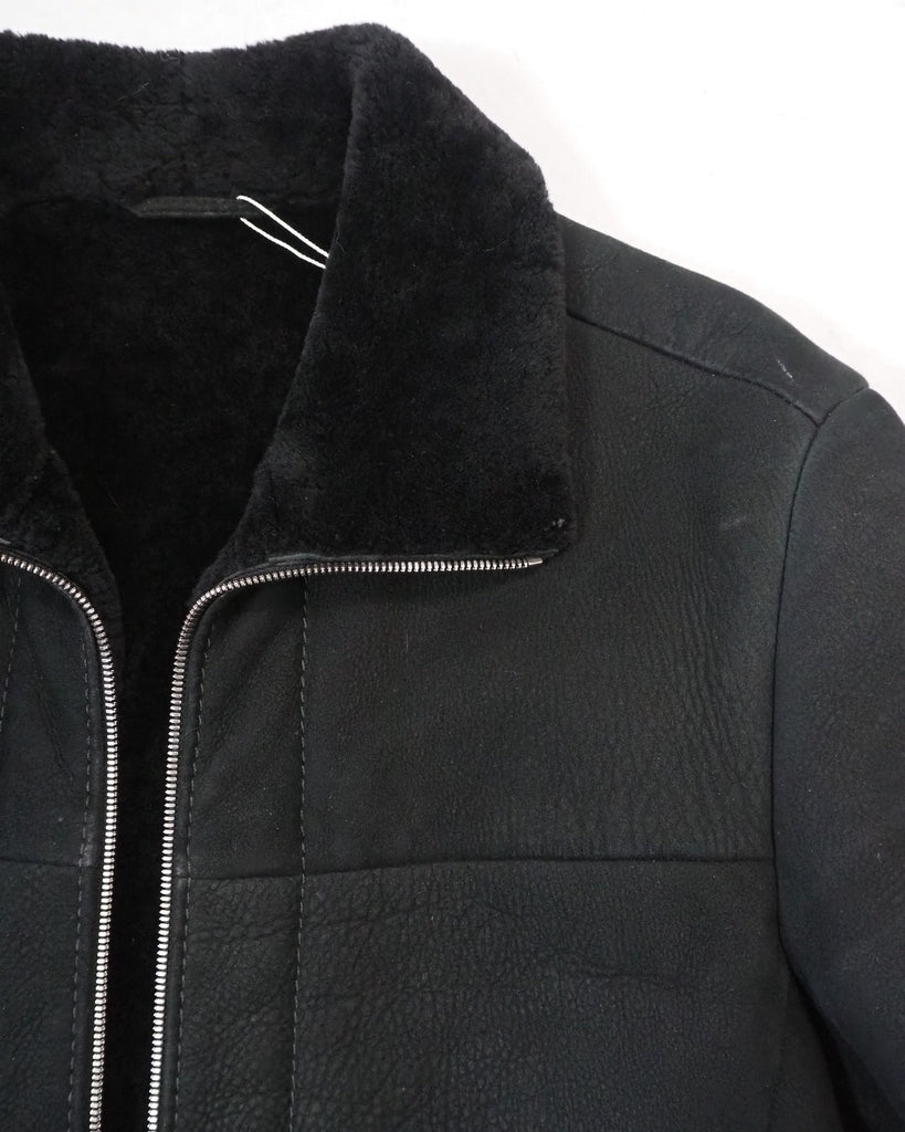 Men's Emporio Armani Shearling Leather Zip Jacket Black