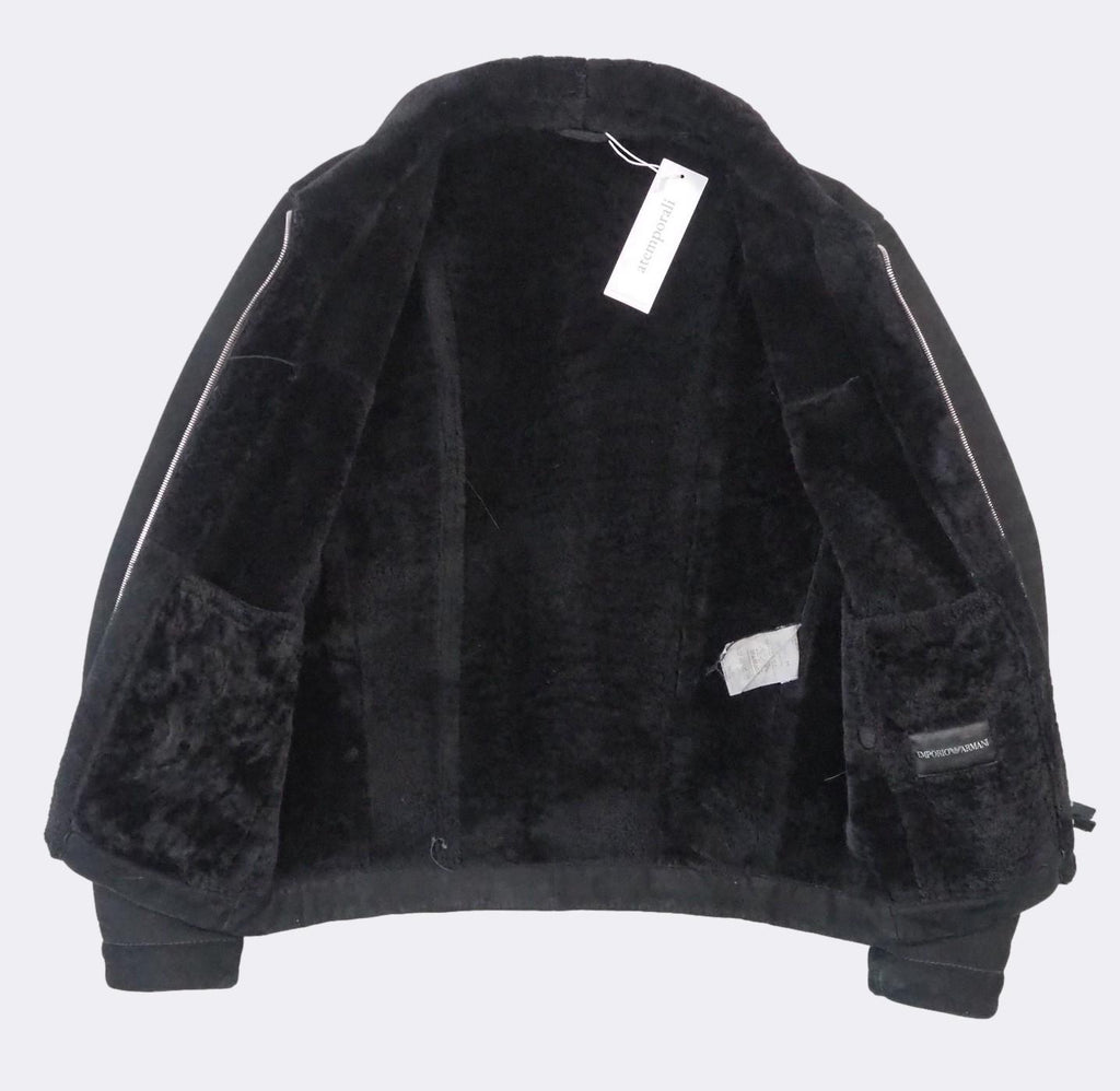 Men s Emporio Armani Shearling Leather Zip Jacket Black Medium