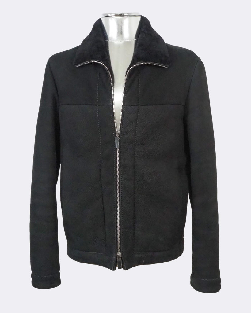 ジャケット・アウター EMPORIO ARMANI leather fur 2way jacket Men's Emporio Armani Shearling Leather Zip Jacket Black