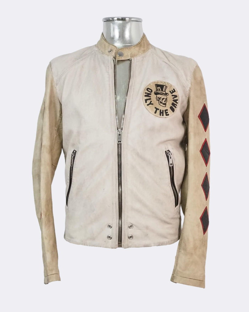 Men s Diesel Wild Spirt Distressed Leather Jacket Grey Brown Large