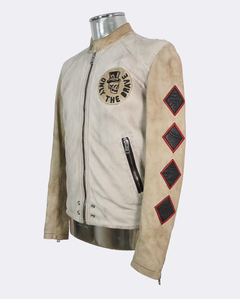 Men s Diesel Wild Spirt Distressed Leather Jacket Grey Brown Large