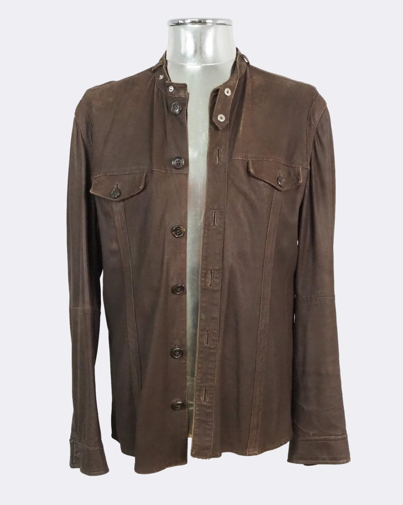 Goatskin Leather Button-Front Shirt