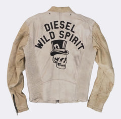 Men s Diesel Wild Spirt Distressed Leather Jacket Grey Brown Large atemporali