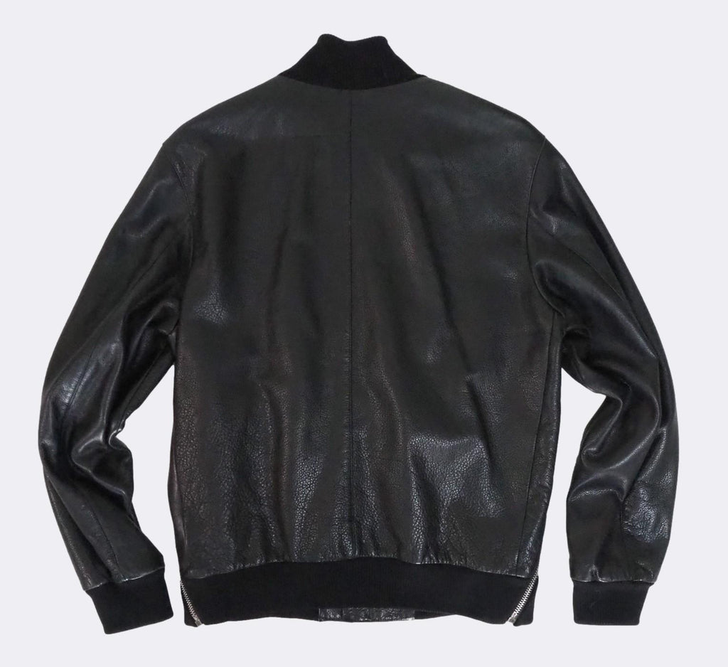 Men's Givenchy Black Leather Zip Detail Bomber Jacket Large Men's Givenchy Black Leather Zip Detail Bomber Jacket Large
