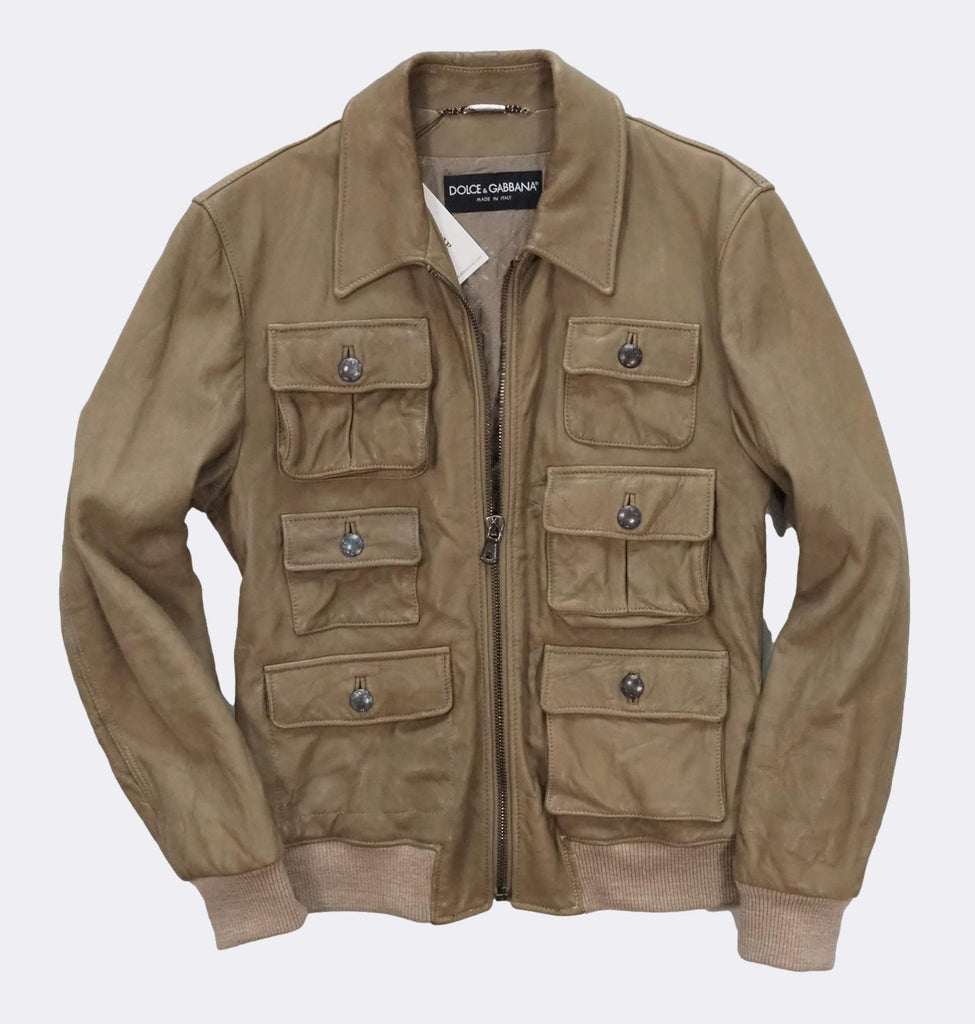 Dolce & Gabbana Multi-Pocket Leather Jacket Brown EU48