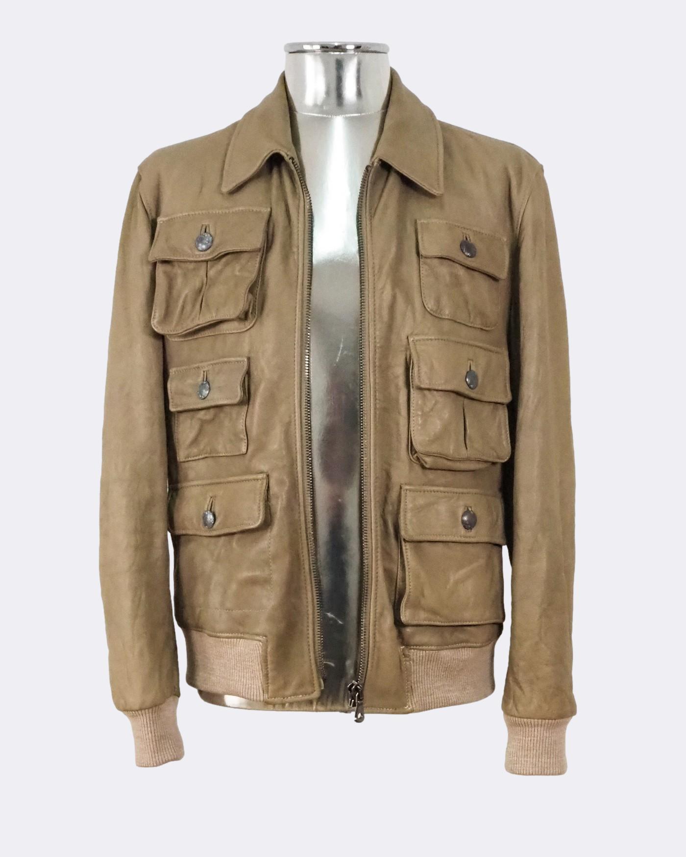 Dolce & Gabbana Multi-Pocket Leather Jacket Brown EU48