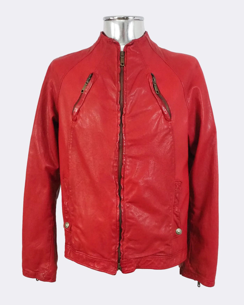 Red Distressed Leather Jacket