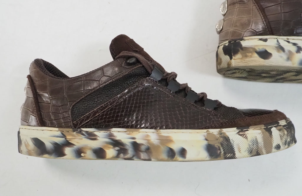 Python and Crocodile Embossed leather Sneakers