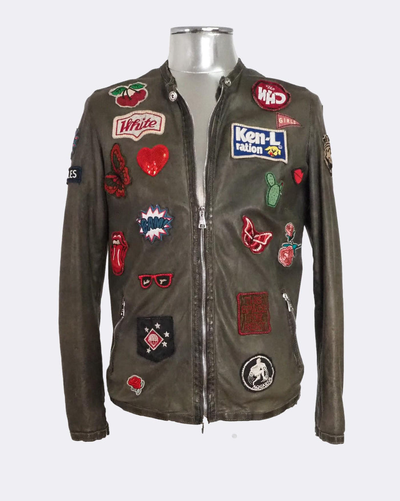 Vegetable Tanned Leather Jacket with Patches
