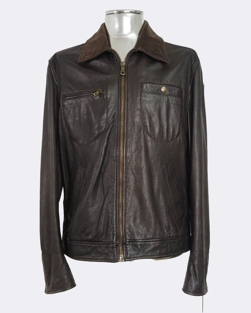 Leather Zip Jacket with Corduroy Collar