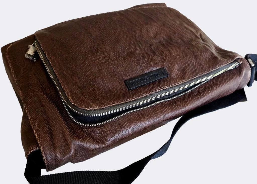 Python-Embossed Leather Messenger Bag