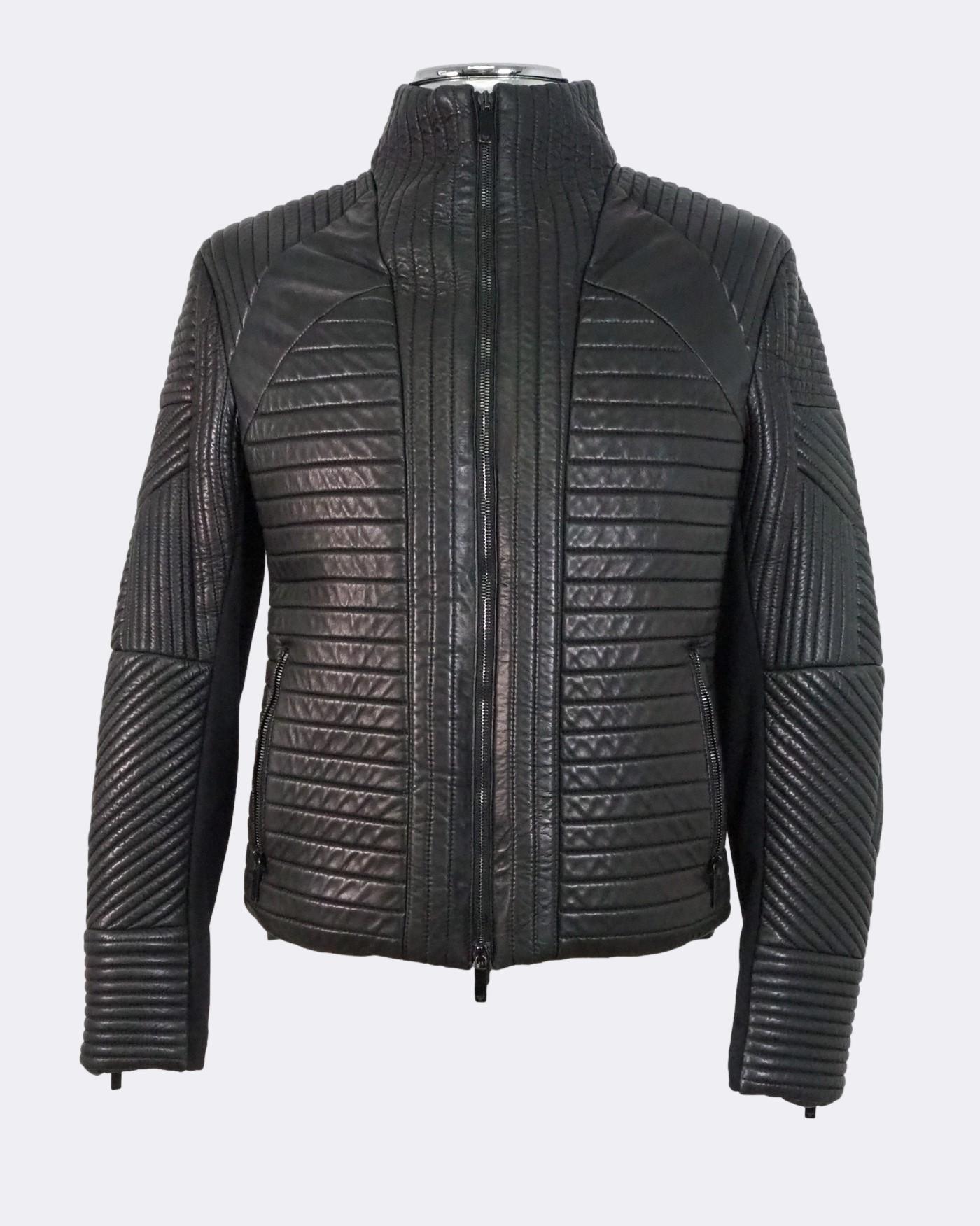 Men's Emporio Armani Black Quilted Leather Biker Jacket EU48