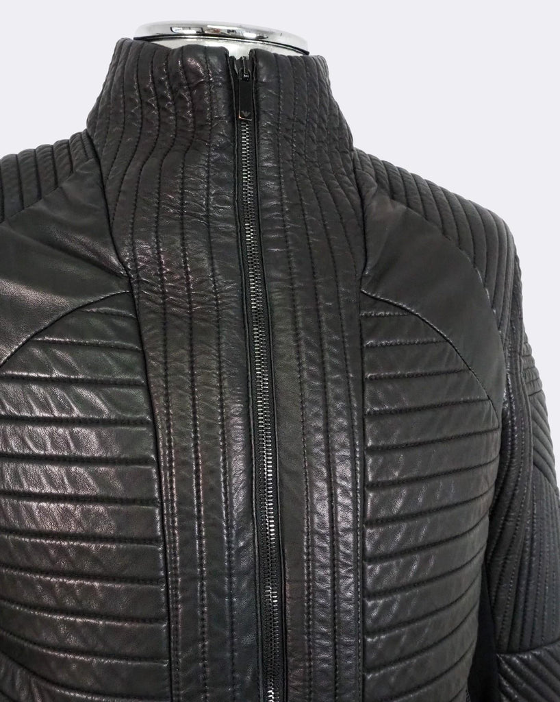 Men's Emporio Armani Black Quilted Leather Biker Jacket EU48