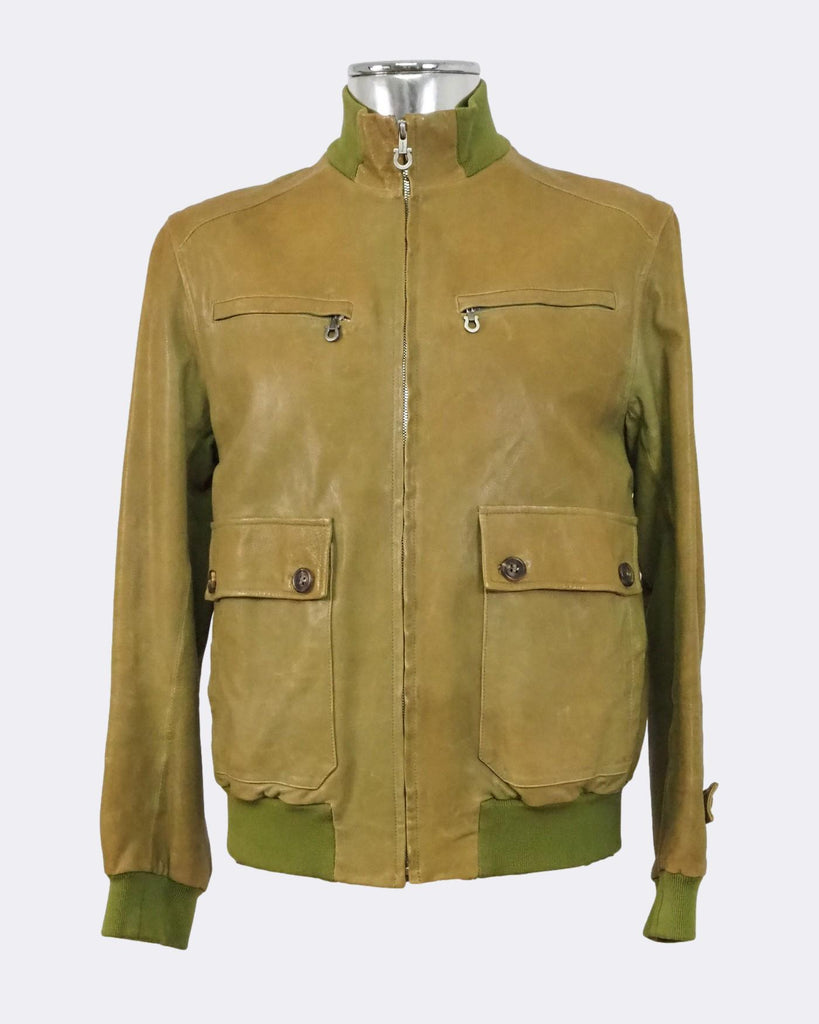 Acid Wash Leather Bomber Jacket