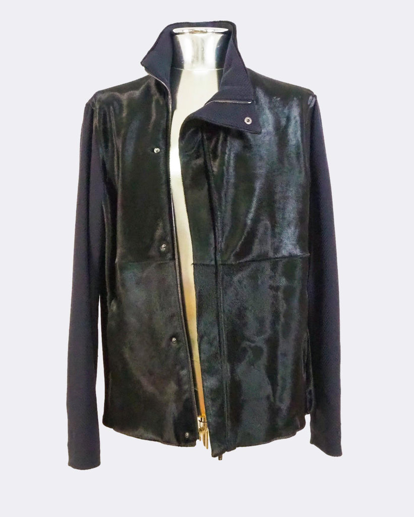 Calfskin Hair Leather and Knit Jacket