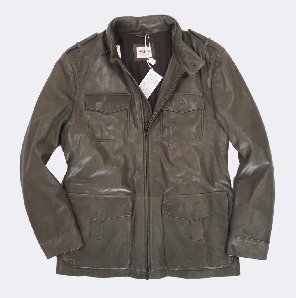 Khaki Leather Field Jacket - atemporali