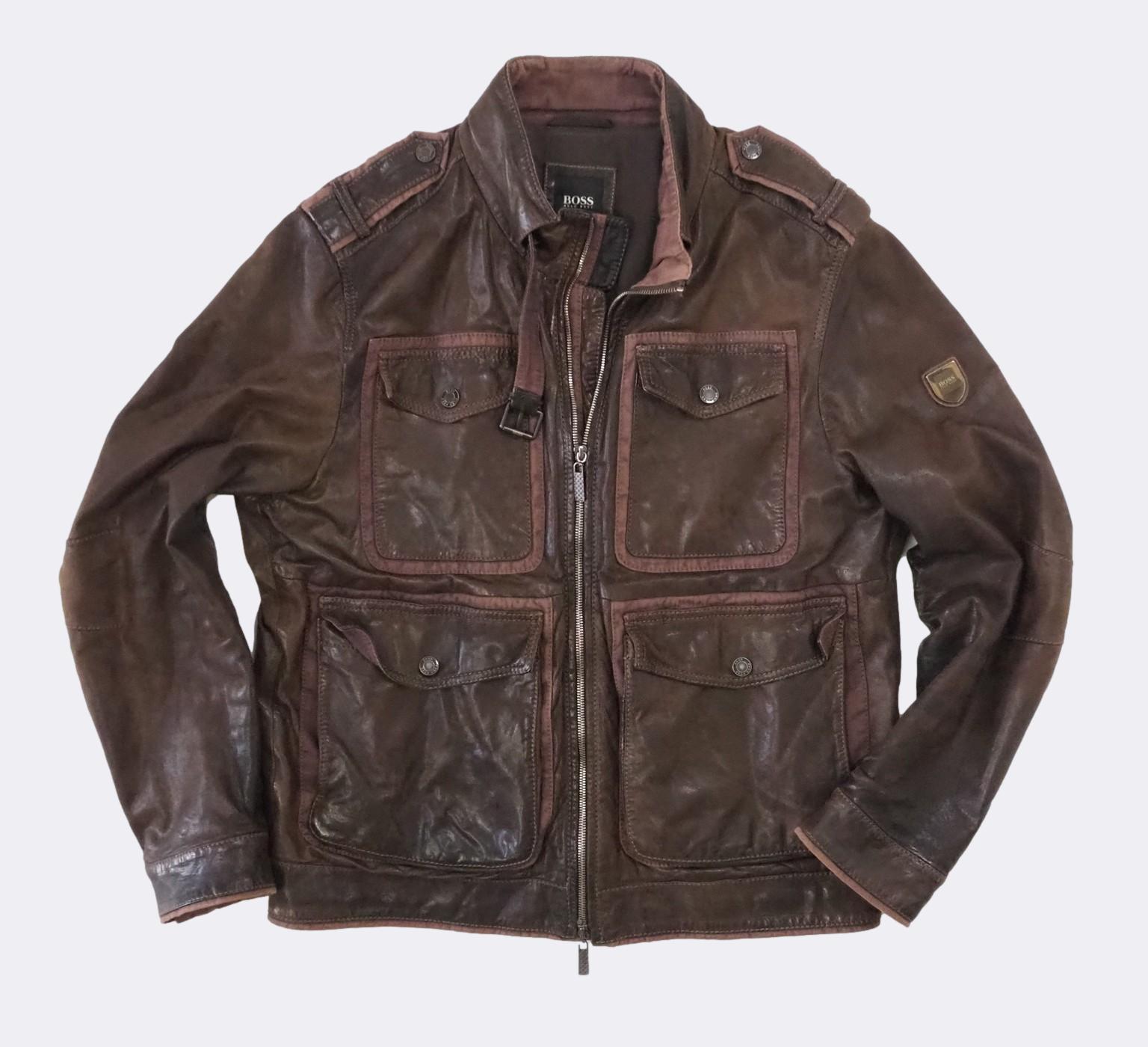 Men's Hugo Boss 'CANT' Italian Lamb Nappa Leather Jacket Brown EU50 ...