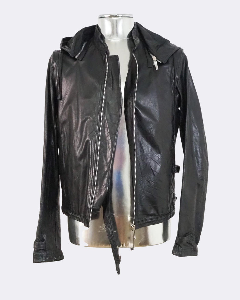 Leather Jacket with Removable Hood and Sleeves