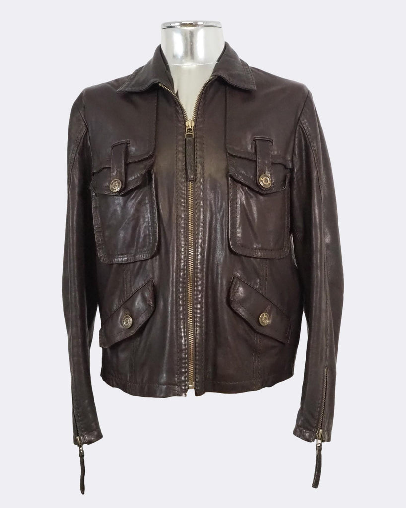 Dark Brown Zip Front Leather Jacket