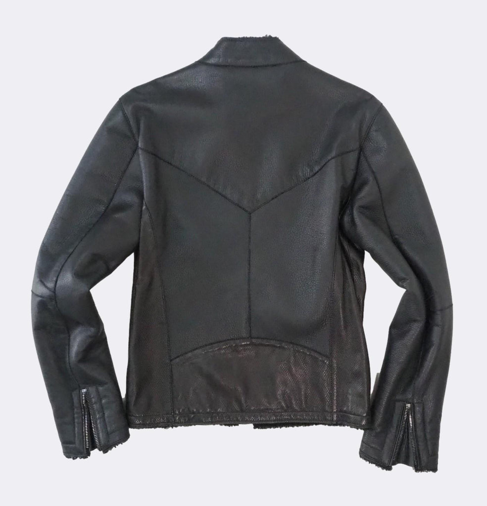 Men's Roberto Cavalli Shearling Leather Jacket Black Medium