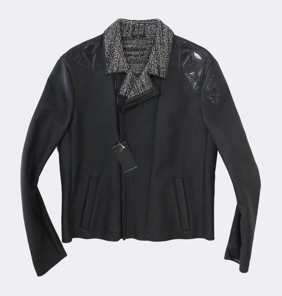 Leather Biker Jacket Tweed Lining