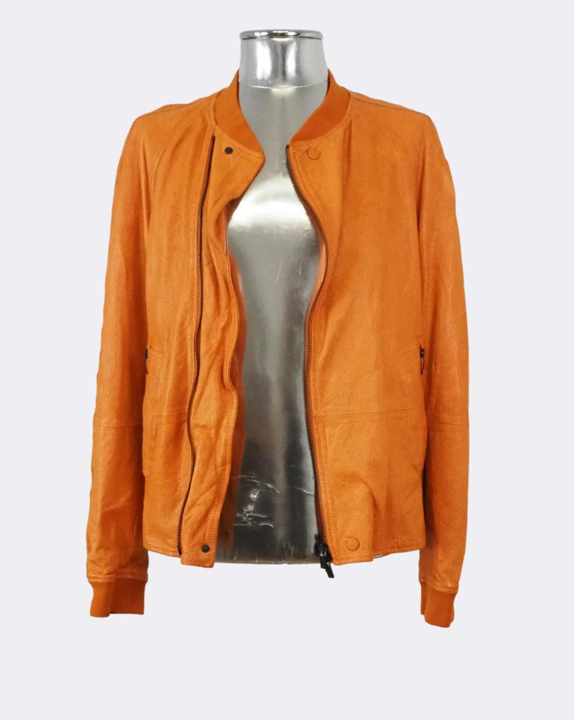 Perforated Orange Leather Jacket