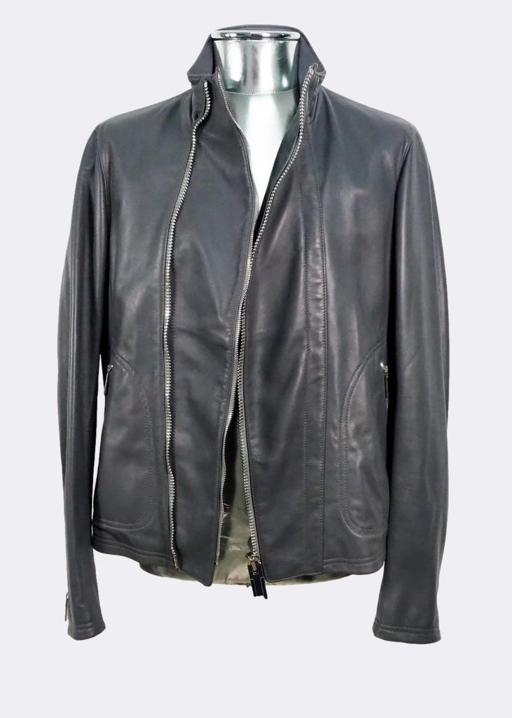 Men's Emporio Armani Ribbed Leather Jacket Grey EU54 – atemporali