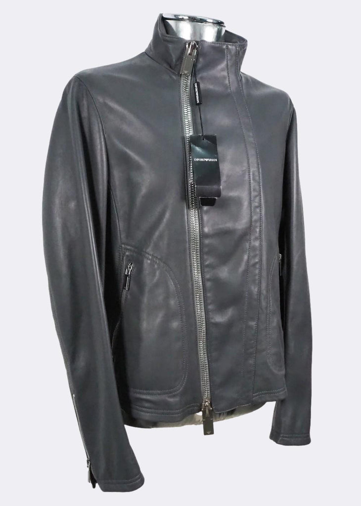 Men's Emporio Armani Ribbed Leather Jacket Grey EU54 – atemporali